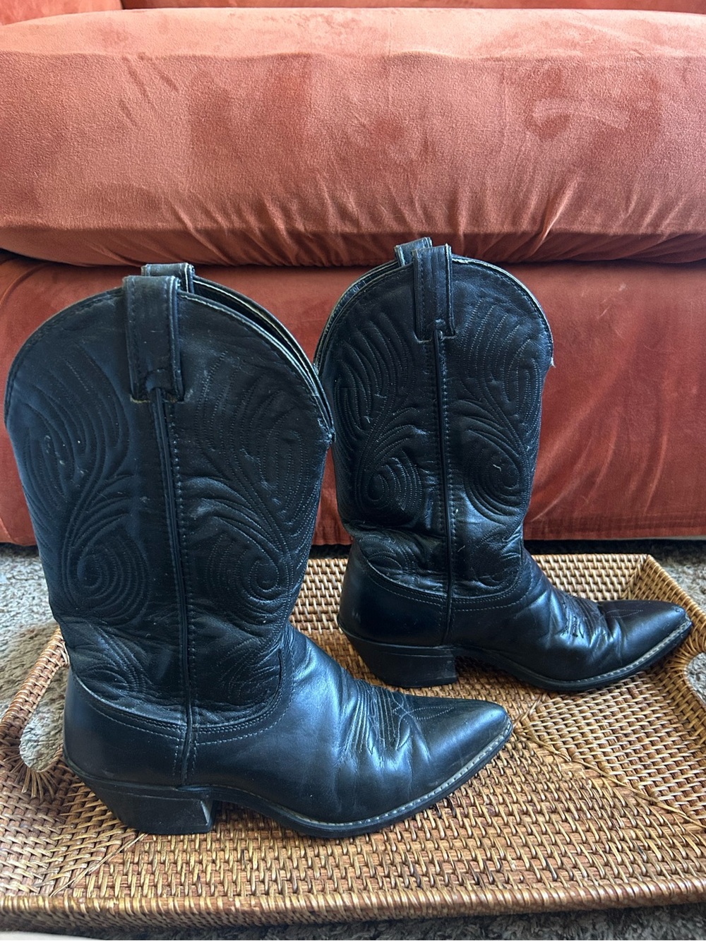 Vintage Laredo Black Western Cowboy Boots - Men’s 8D - Leather Vamp - USA made